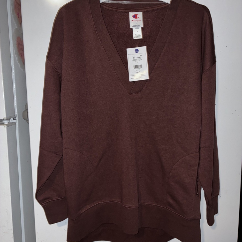 Champion Women's Long Sleeve V-Neck French Terry Pullover - Burgundy Large